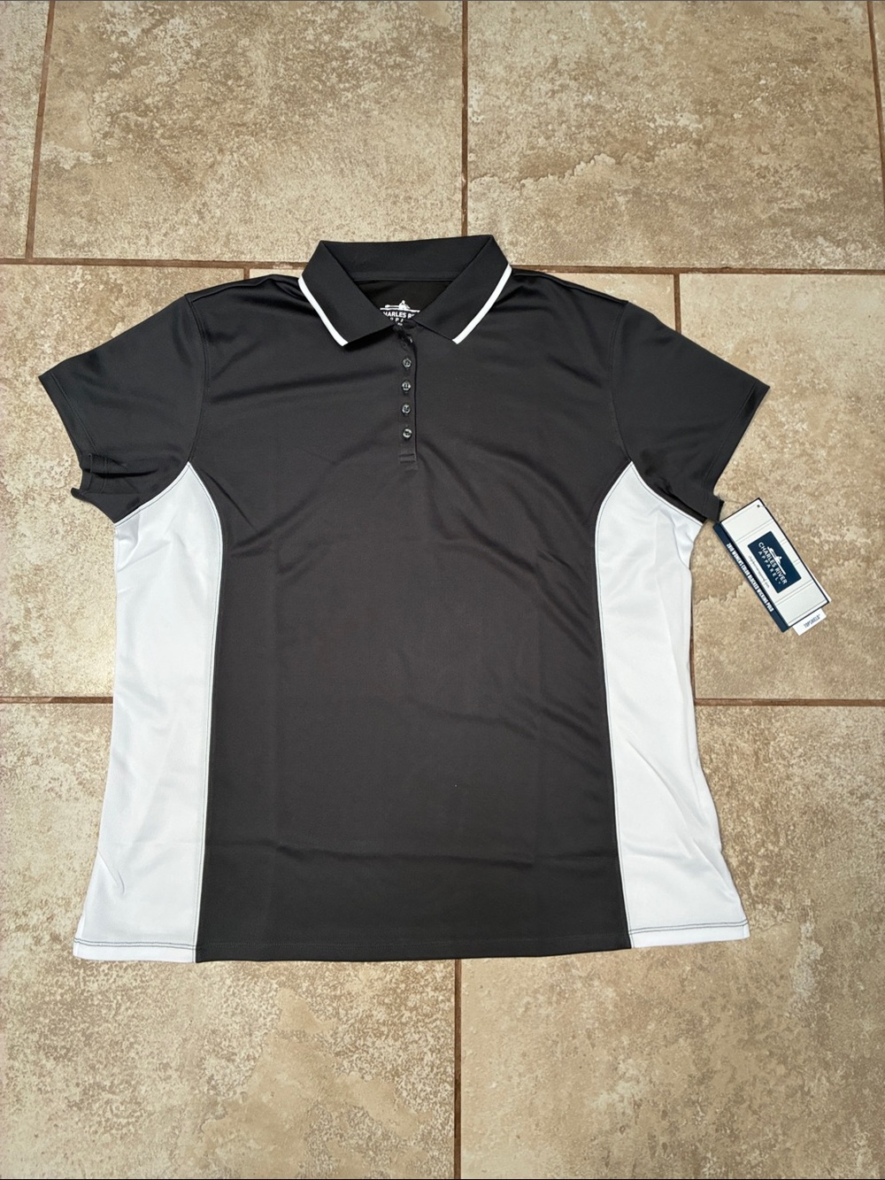 Charles River Apparel Grey Polo with White Side Panels and Collar Trim
